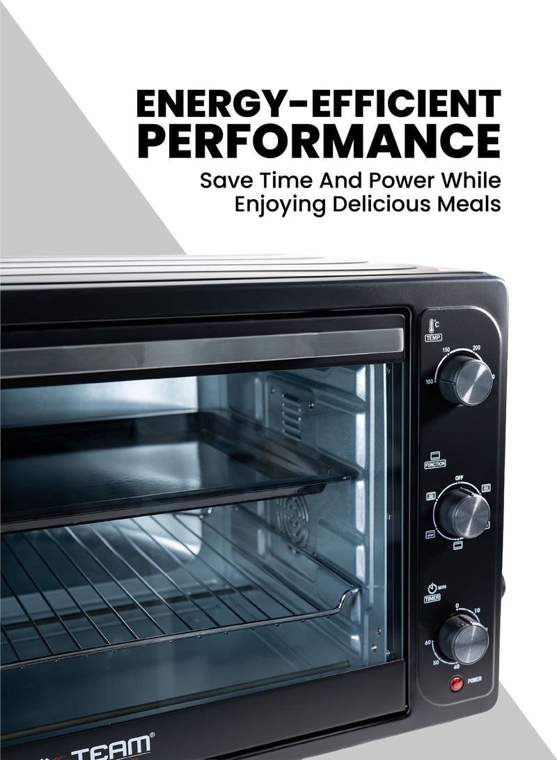 TEAM Deluxe Electric Oven 100L | 2200W Large Capacity Countertop Oven with Rotisserie & Convection | Adjustable Temperature 100°C–250°C | 5 Cooking Modes | Inner Light | Accessories Included - Image 3